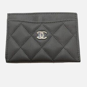 Authentic Chanel Grey Classic Caviar Flat Card holder brand new